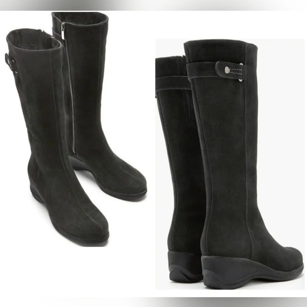 New La Canadienne Lizza Smoke Black Suede Zip Waterproof Boots